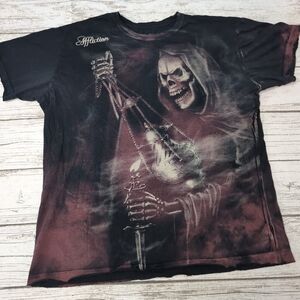Affliction Vintage Y2K Skull Grim Reaper Black And Red T Shirt Men Size XL